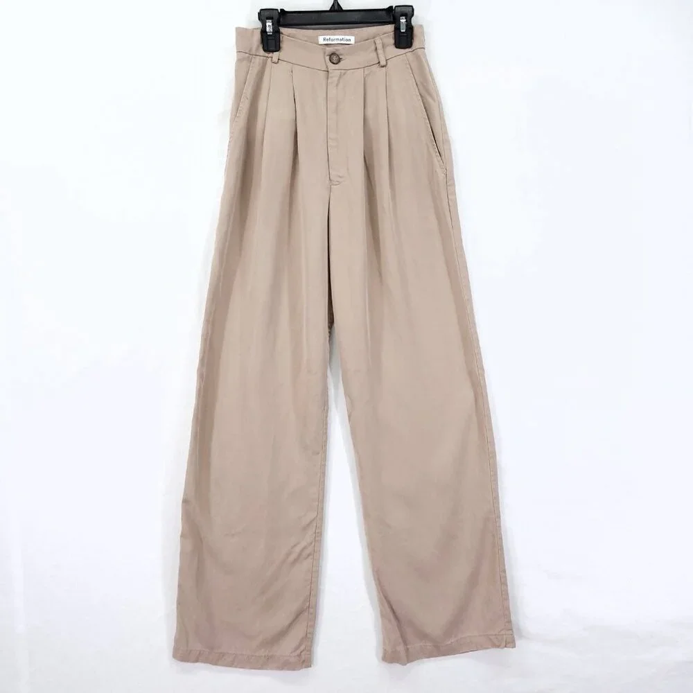 Reformation Mason Pleated Pants Size 0 Wide Leg Trouser 31"